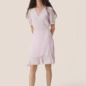 MSCH Copenhagen Samera Rikkelie Mini Wrap Dress Lilac Pink Polka Dot Size XS NEW